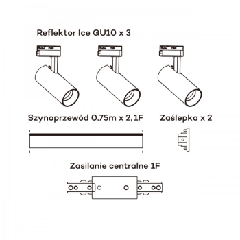 ICE SET 1F fekete 3x50W GU10 sínes készlet Light Prestige